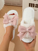 Fall/Winter Women Bow & Fuzzy Decor Single Band Home Slippers, Fashionable Indoor Fabric Bedroom Slippers,Christmas Outfits,Fluffy Slippers