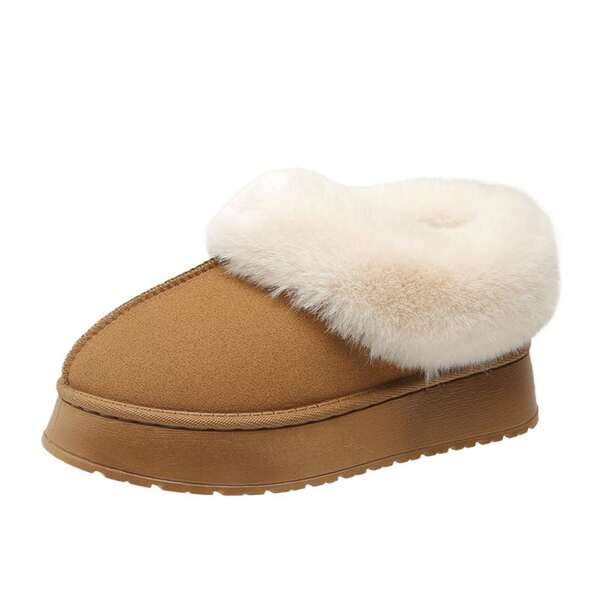 Women's Suede Shearling Ankle Moccasin Bootie Slippers Indoor Warm Snow Boots