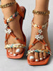 Women's Beaded Roman Bohemian Style Orange Flat Sandals For Beach Holiday,Boho Style,Spring Summer Outfits