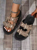New Arrival Women Fashionable And Comfortable Wedge Heel Platform Sandals With Double Straps, Gold Bat Buckle And Flower Design Buckle, Round Toe, Open Toe And Slip-On Style For Casual And Look,Spring Summer Outfits