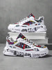 Men's White Graffiti Pattern Lace-Up Comfortable Round Toe Versatile Campus Casual Sports Sneakers, Suitable For Jeans Active Wear