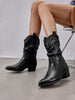 Women's Western Cowboy Boots Slip-On Mid Calf Cowgirl Boot Chunky Heeled Pull-On Fashionable For Outdoor In Fall And Winter