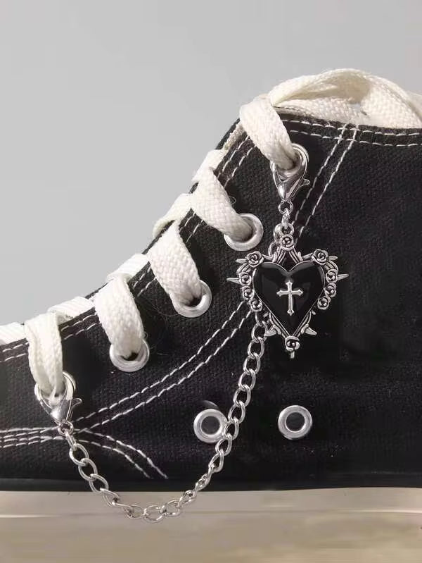 ROMWE Grunge Punk Gothic Red Heart, Rose, Cross Punk Charm Shoe Accessories