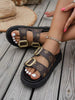 Retro Floral Double-Buckle Women's Sandals, Thick-Sole Slip-On Slides, Comfortable & Versatile Summer Outdoor Slippers,Wedge Sandals
