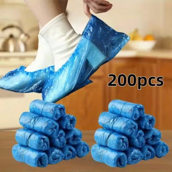200Pcs Disposable Shoe Covers, Thickened Waterproof Plastic Shoe Protectors, Dustproof Wear-Resistant Foot Covers For Home Guest Use, Floor Carpet Protection