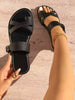 Women's Fashion Summer Black Plaid Buckle Toe-Crossing Flat Sandals, Ladies' Casual Daily Holiday Beach Shoes