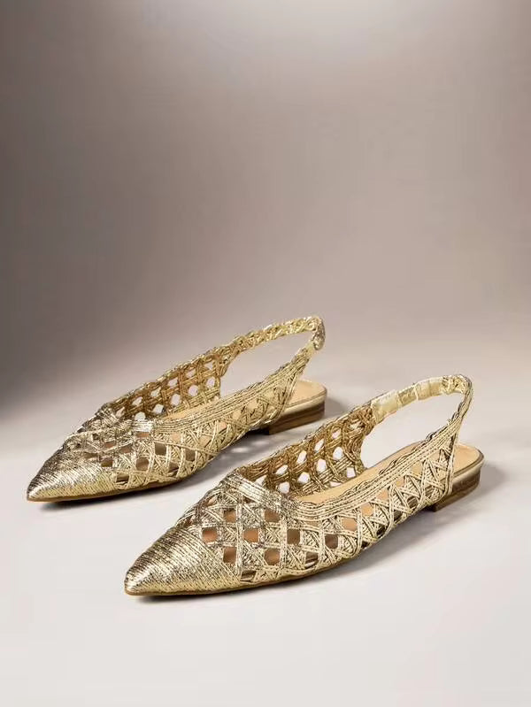 SHUZIA Women's Elegant Woven PU Sling-Back Ballet Flats